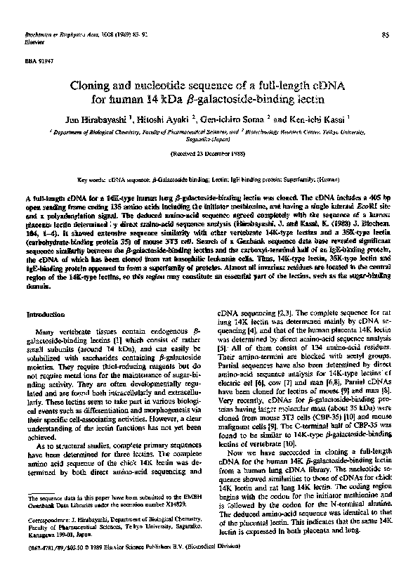 (PDF) Cloning and nucleotide sequence of a full-length cDNA for human ...