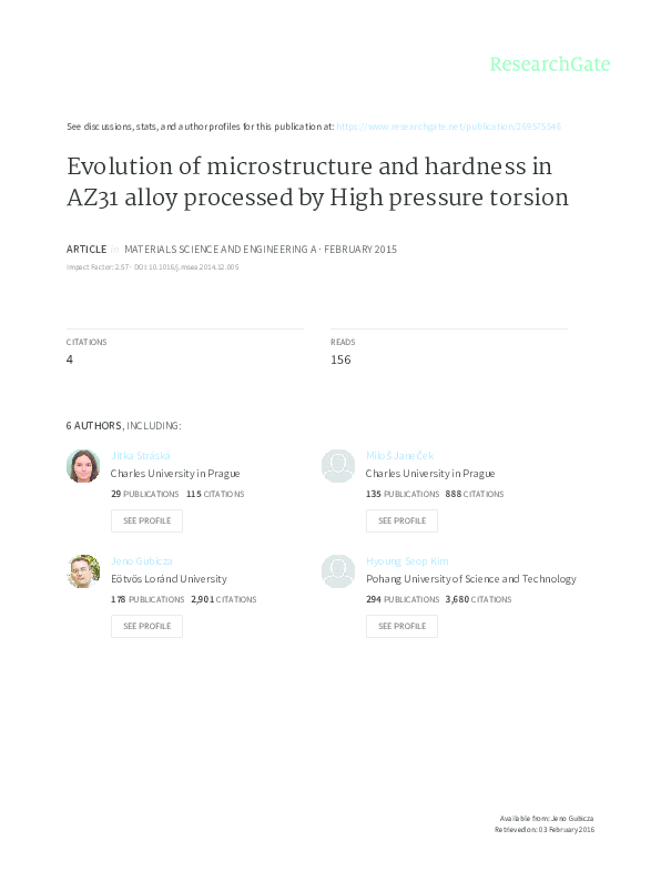 (PDF) Evolution of microstructure and hardness in AZ31 alloy processed ...