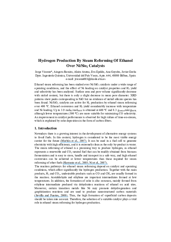 (PDF) Hydrogen Production by Steam Reforming of Ethanol on Potassium ...