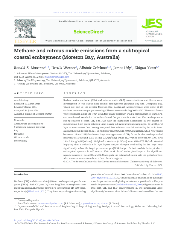 (PDF) Methane and nitrous oxide emissions from a subtropical estuary ...