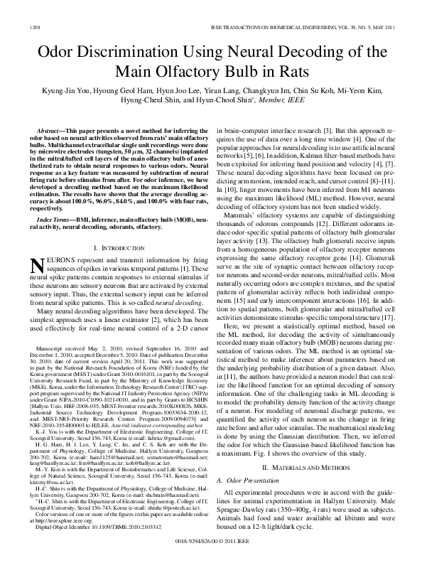 (PDF) Odor Discrimination Using Neural Decoding of the Main Olfactory ...