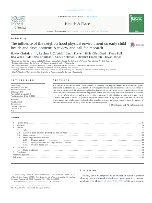 (PDF) The influence of the neighborhood physical environment on early ...