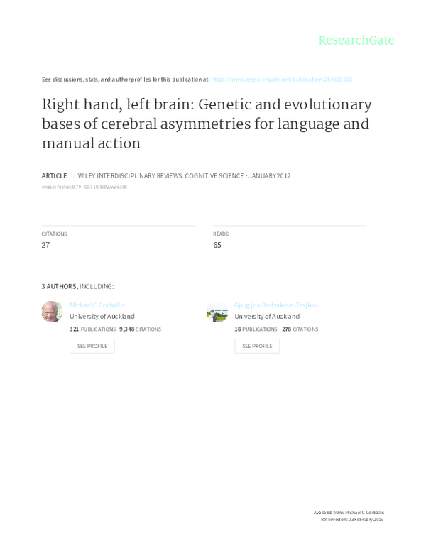 (PDF) Right hand, left brain: genetic and evolutionary bases of ...