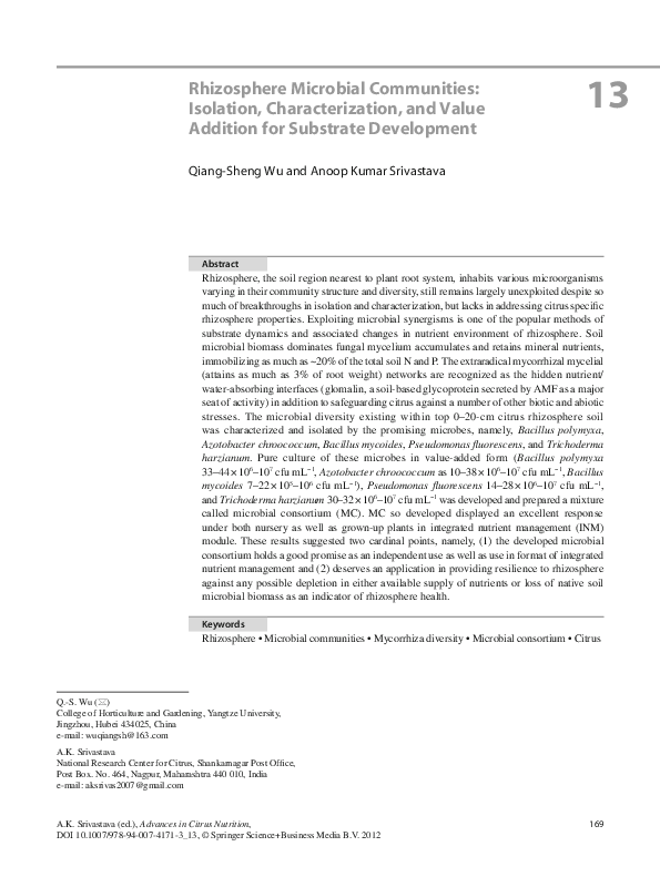 (PDF) Rhizosphere Microbial Communities: Isolation, Characterization ...