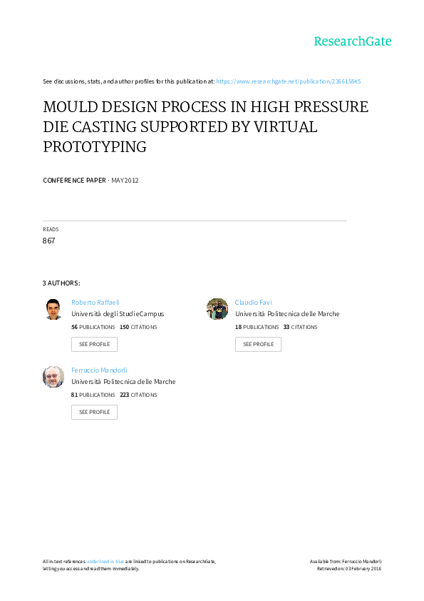 (PDF) MOULD DESIGN PROCESS IN HIGH PRESSURE DIE CASTING SUPPORTED BY