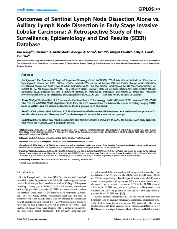 (PDF) Outcomes of Sentinel Lymph Node Dissection Alone vs. Axillary ...