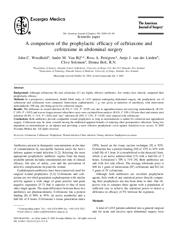 (PDF) A comparison of the prophylactic efficacy of ceftriaxone and ...