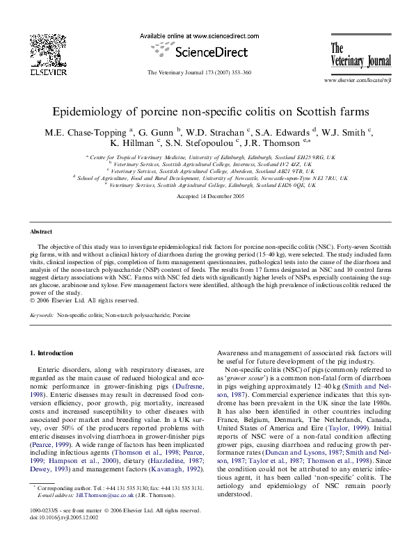 Epidemiology of porcine non specific colitis on scottish farms