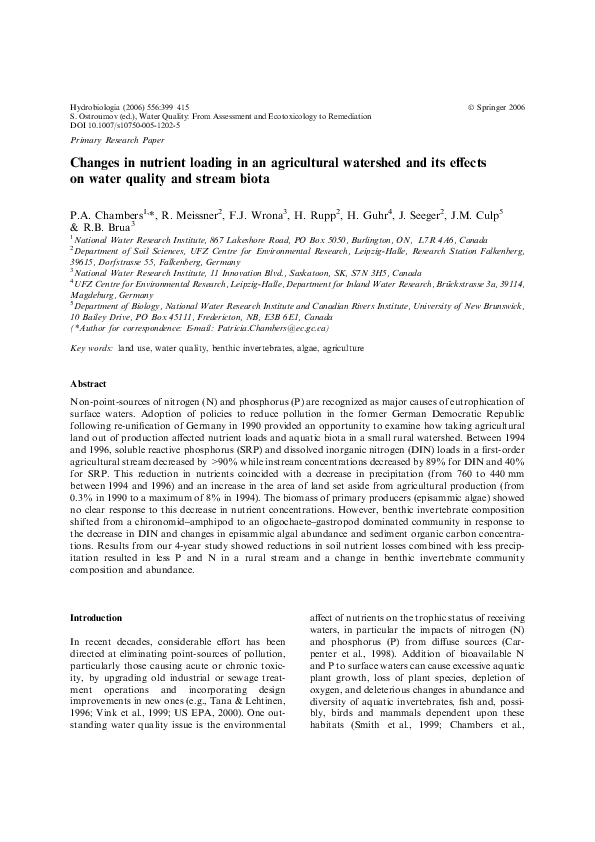 (PDF) Changes in Nutrient Loading in an Agricultural Watershed and Its ...