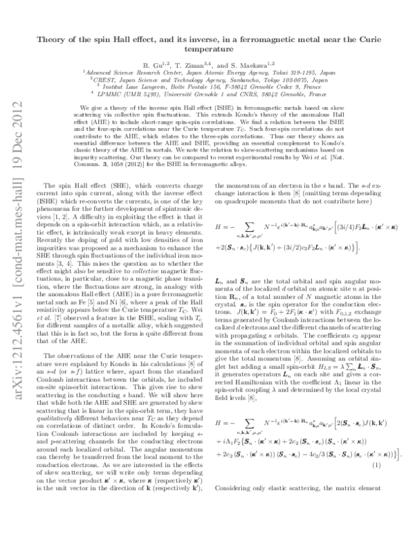 (PDF) Theory of the spin Hall effect, and its inverse, in a ...