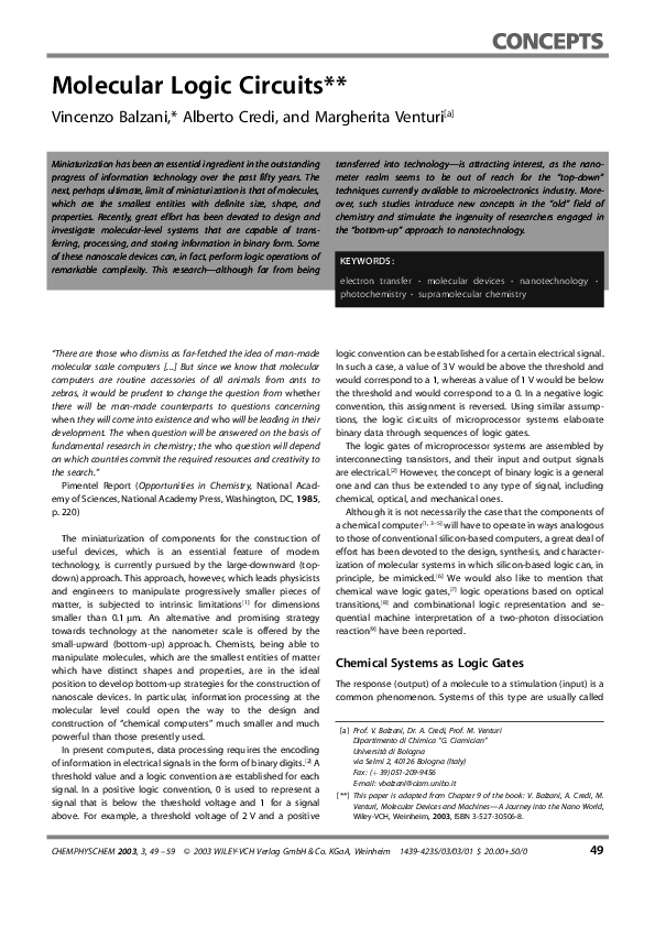 (PDF) Molecular Logic Circuits Vincenzo Balzani Academia.edu