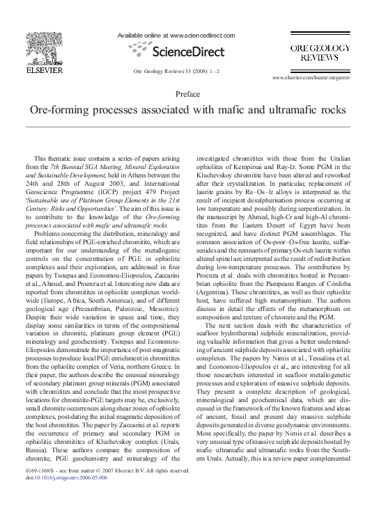 (PDF) Ore-forming processes associated with mafic and ultramafic rocks