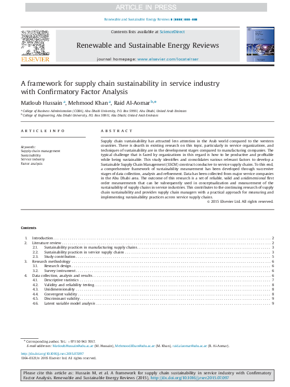 (PDF) A framework for supply chain sustainability in service industry ...