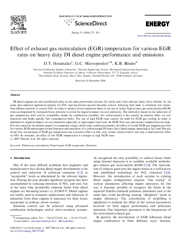 (PDF) Effect of exhaust gas recirculation (EGR) temperature for various EGR rates on heavy duty