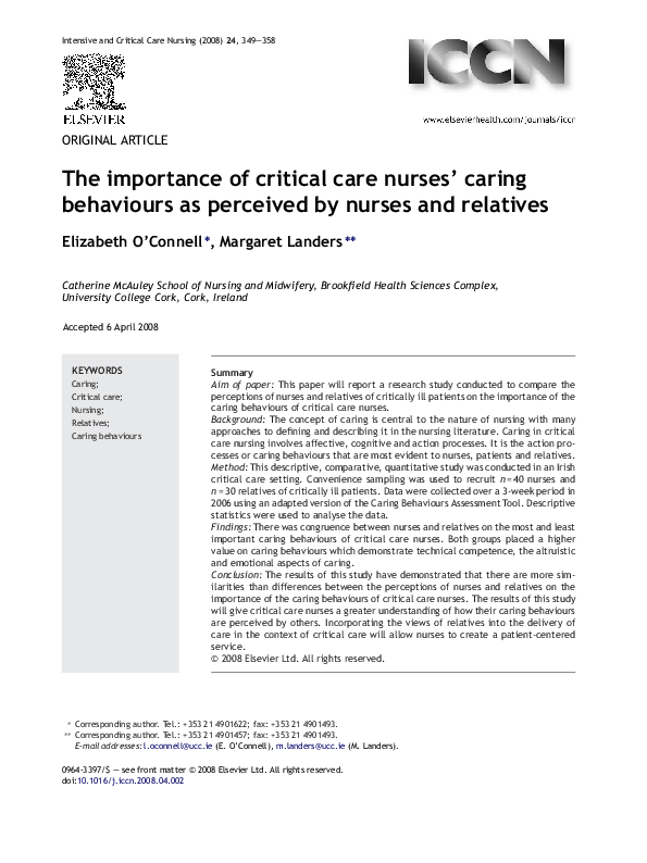 (PDF) The importance of critical care nurses’ caring behaviours as