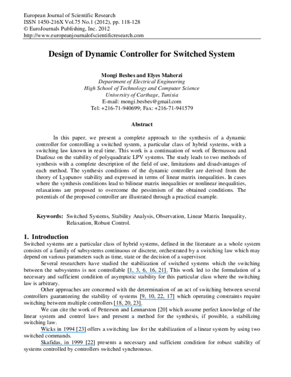 (PDF) Design of Dynamic Controller for Switched System