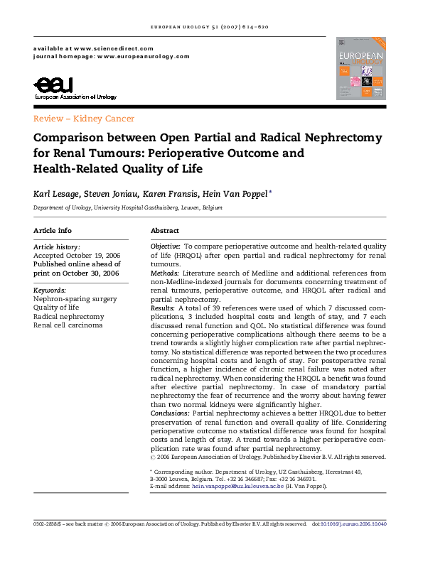 (PDF) Comparison between Open Partial and Radical Nephrectomy for Renal ...