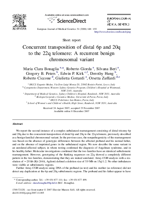 (PDF) Concurrent transposition of distal 6p and 20q to the 22q telomere ...