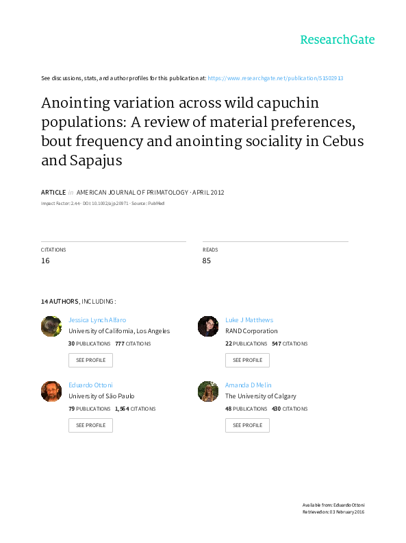 (PDF) Anointing variation across wild capuchin populations: a review of ...