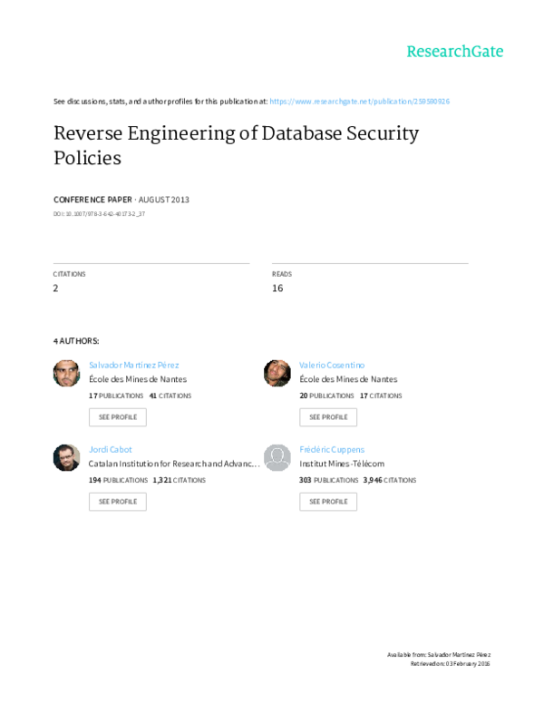 (PDF) Reverse Engineering of Database Security Policies