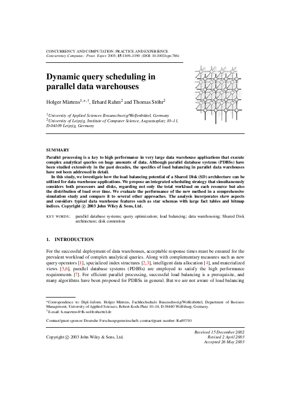 (PDF) Dynamic query scheduling in parallel data warehouses