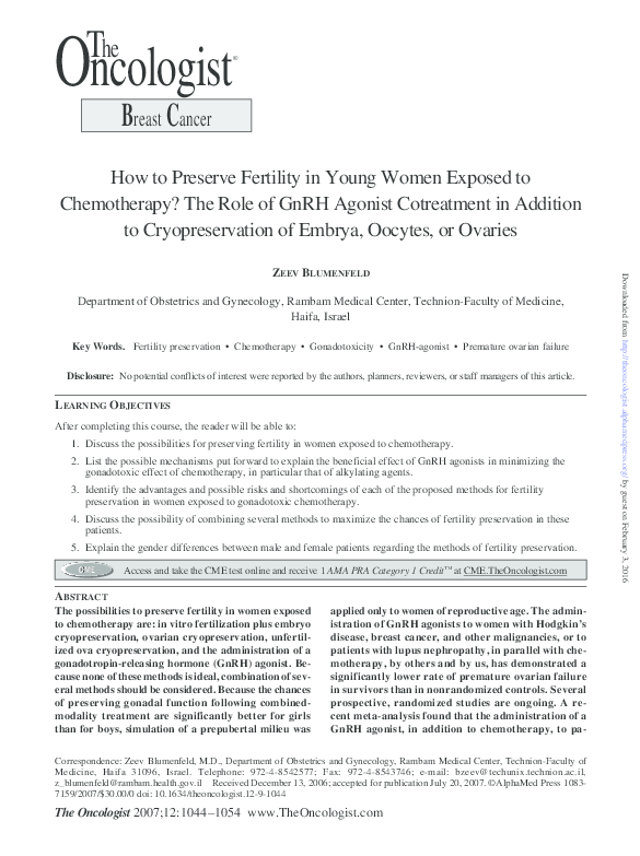 (PDF) How to Preserve Fertility in Young Women Exposed to Chemotherapy ...