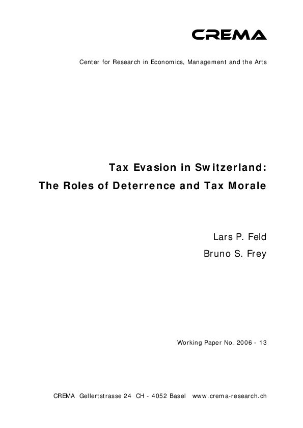 (PDF) Tax Evasion in Switzerland The Roles of Deterrence and Tax