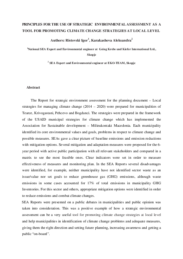 (PDF) Principles for the Use of Strategic Environmental Assessment as a ...