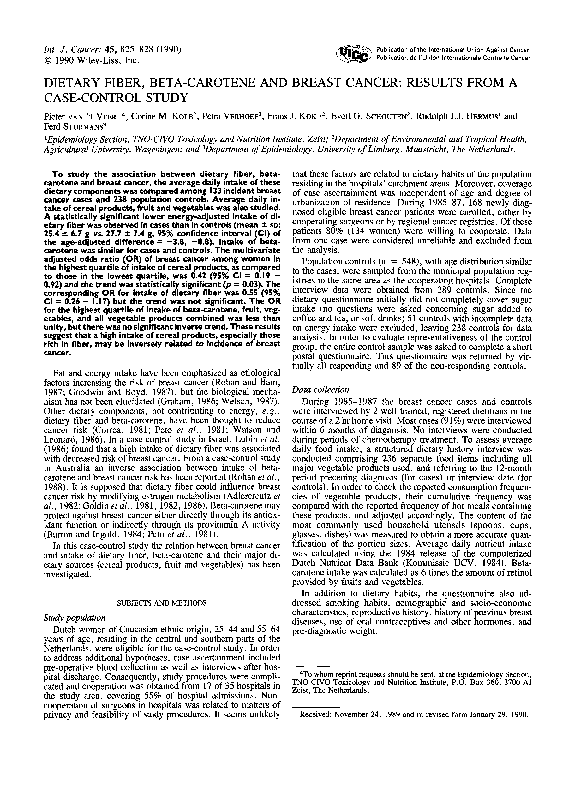 (PDF) Dietary fiber, betacarotene and breast cancer Results from a casecontrol study Evert