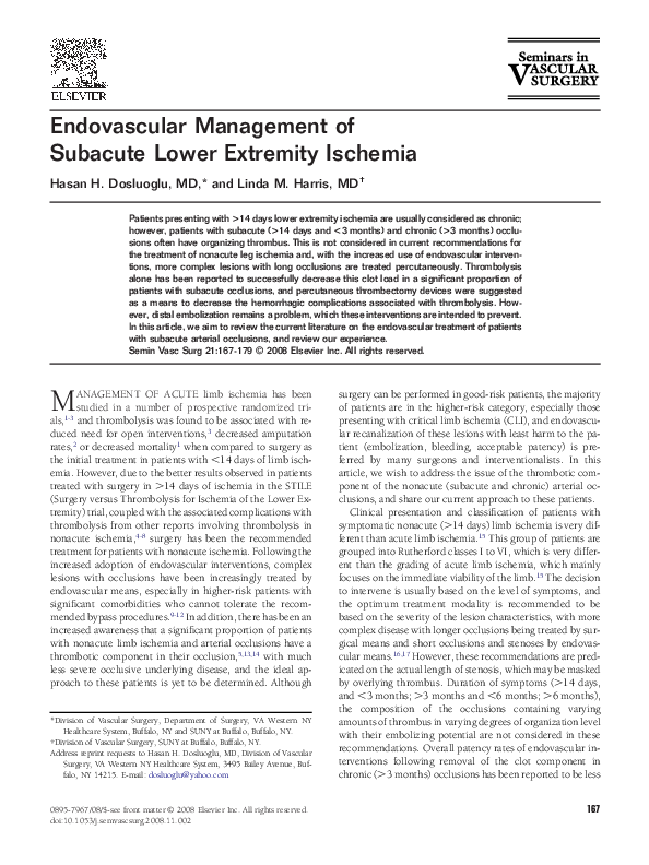 (PDF) Endovascular Management of Subacute Lower Extremity Ischemia