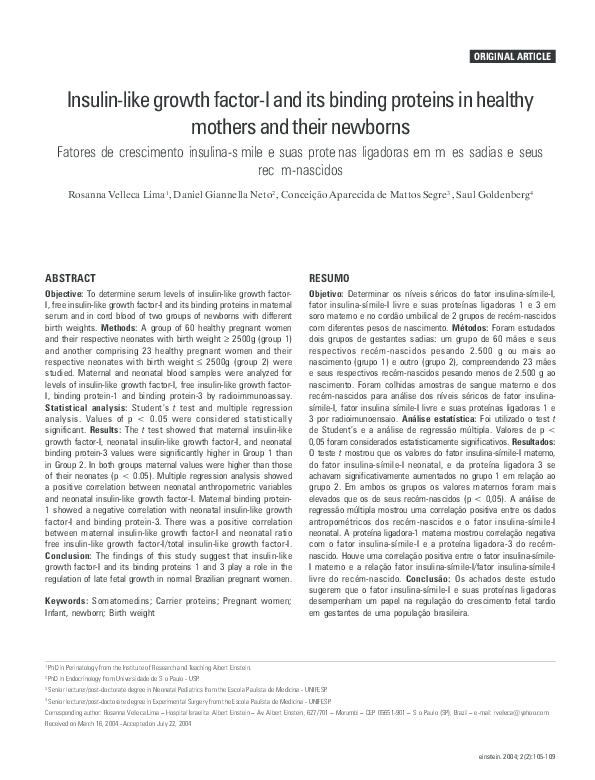 (PDF) Insulin-like growth factor I and its binding proteins in the ...