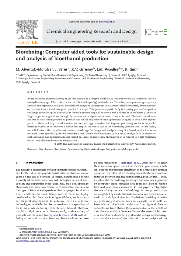 (PDF) Biorefining: Computer aided tools for sustainable design and ...