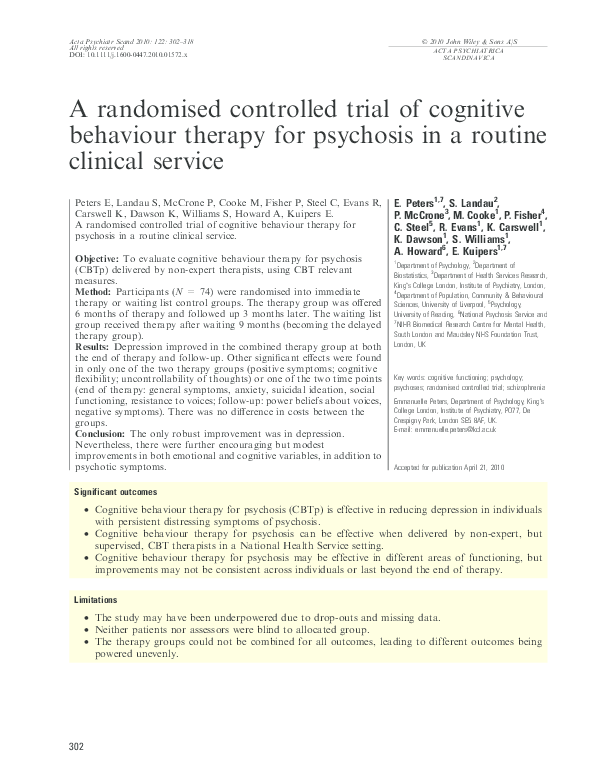(PDF) A randomised controlled trial of cognitive behaviour therapy for ...