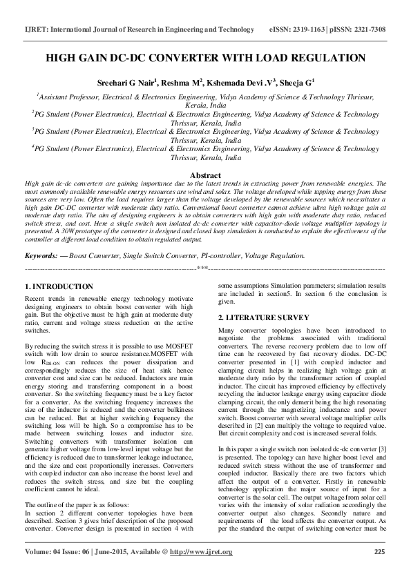 (PDF) HIGH GAIN DC-DC CONVERTER WITH LOAD REGULATION