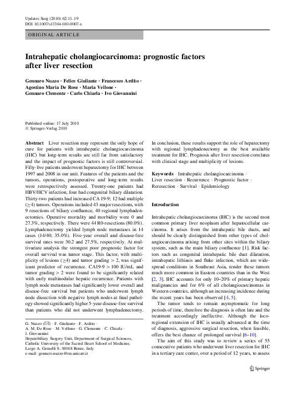 (PDF) Intrahepatic Cholangiocarcinoma: Prognostic Factors After ...