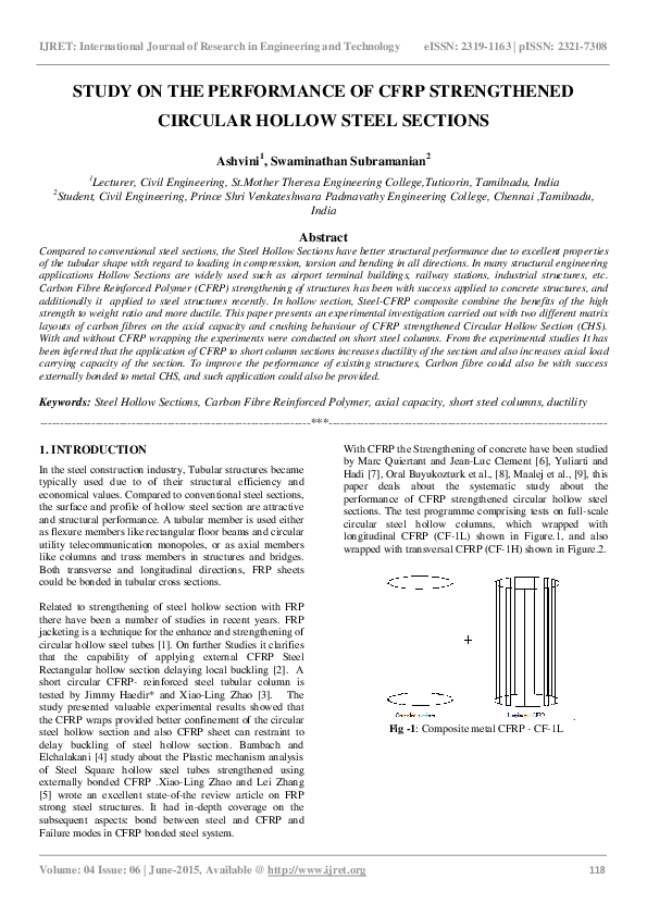 (PDF) STUDY ON THE PERFORMANCE OF CFRP STRENGTHENED CIRCULAR HOLLOW ...