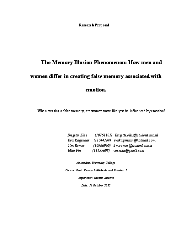 (PDF) The Memory Illusion Phenomenon: How men and women differ in ...