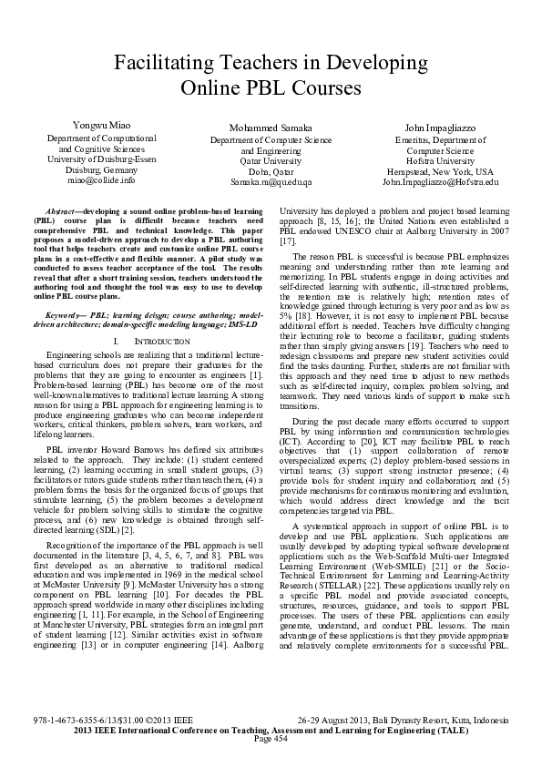 (PDF) Facilitating teachers in developing online PBL courses