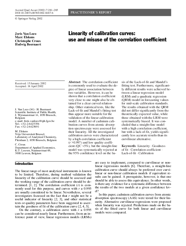 (PDF) Linearity of calibration curves: use and misuse of the ...