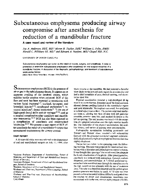 (PDF) Subcutaneous emphysema producing airway compromise after