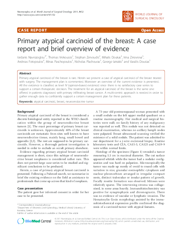 (PDF) Primary atypical carcinoid of the breast: A case report and brief ...