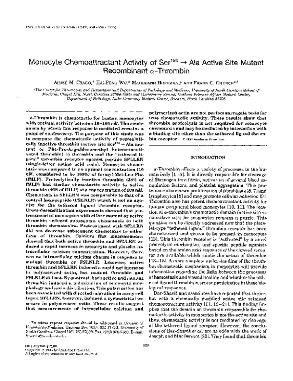 (PDF) Monocyte Chemoattractant Activity of Ser195 → Ala Active Site ...