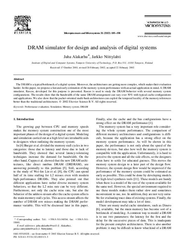 (PDF) DRAM simulator for design and analysis of digital systems