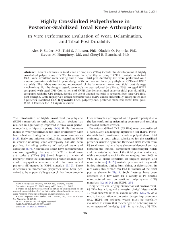 (PDF) Highly Crosslinked Polyethylene in Posterior-Stabilized Total ...