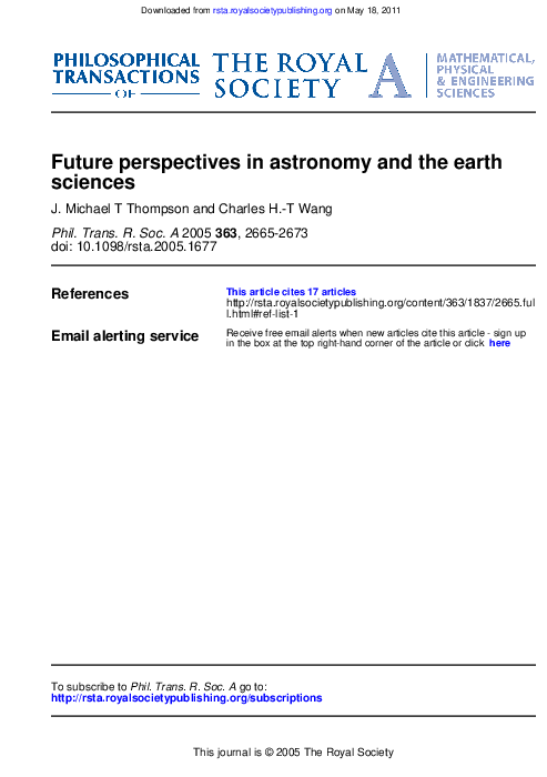 (PDF) Future perspectives in astronomy and the earth sciences