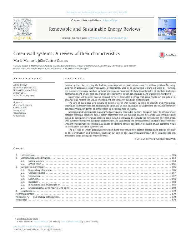 (PDF) Green wall systems: A review of their characteristics