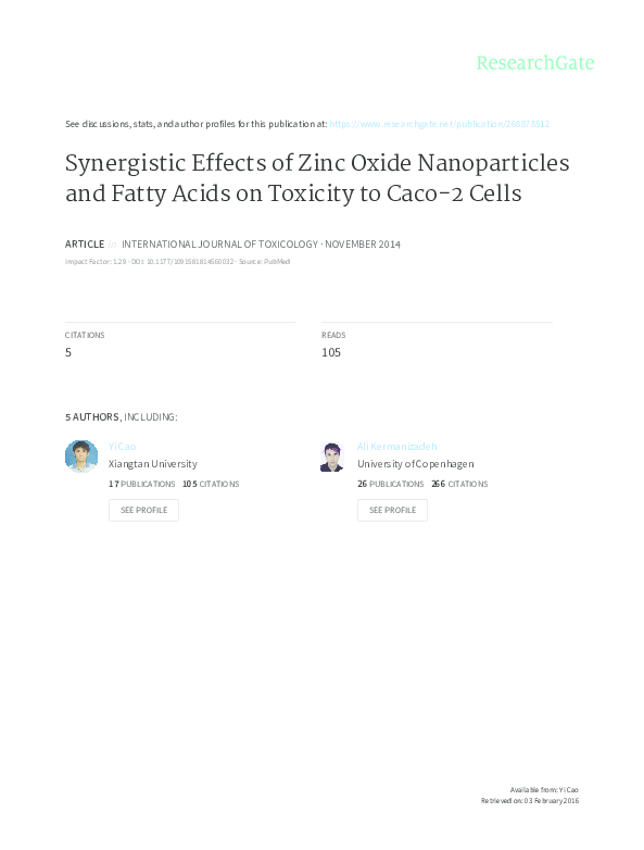 (PDF) Synergistic effects of zinc oxide nanoparticles and Fatty acids ...