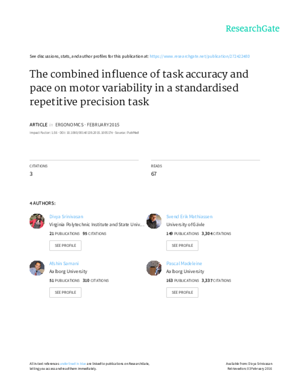 (PDF) The combined influence of task accuracy and pace on motor ...