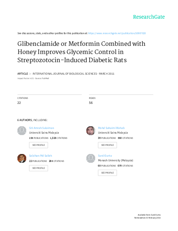 (PDF) Glibenclamide or metformin combined with honey improves glycemic ...