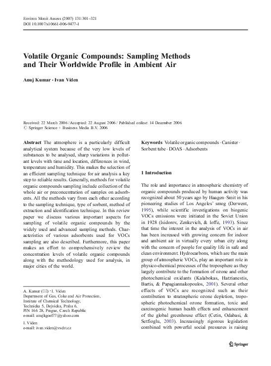 (PDF) Volatile Organic Compounds Sampling Methods and Their Worldwide
